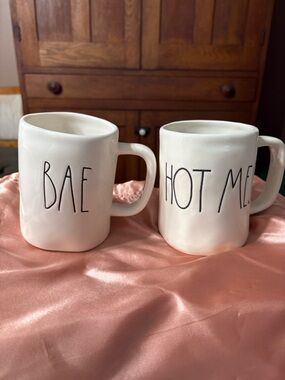 Rae Dunn White Ceramic 'Bae' and 'Hot Mess' Mug Set